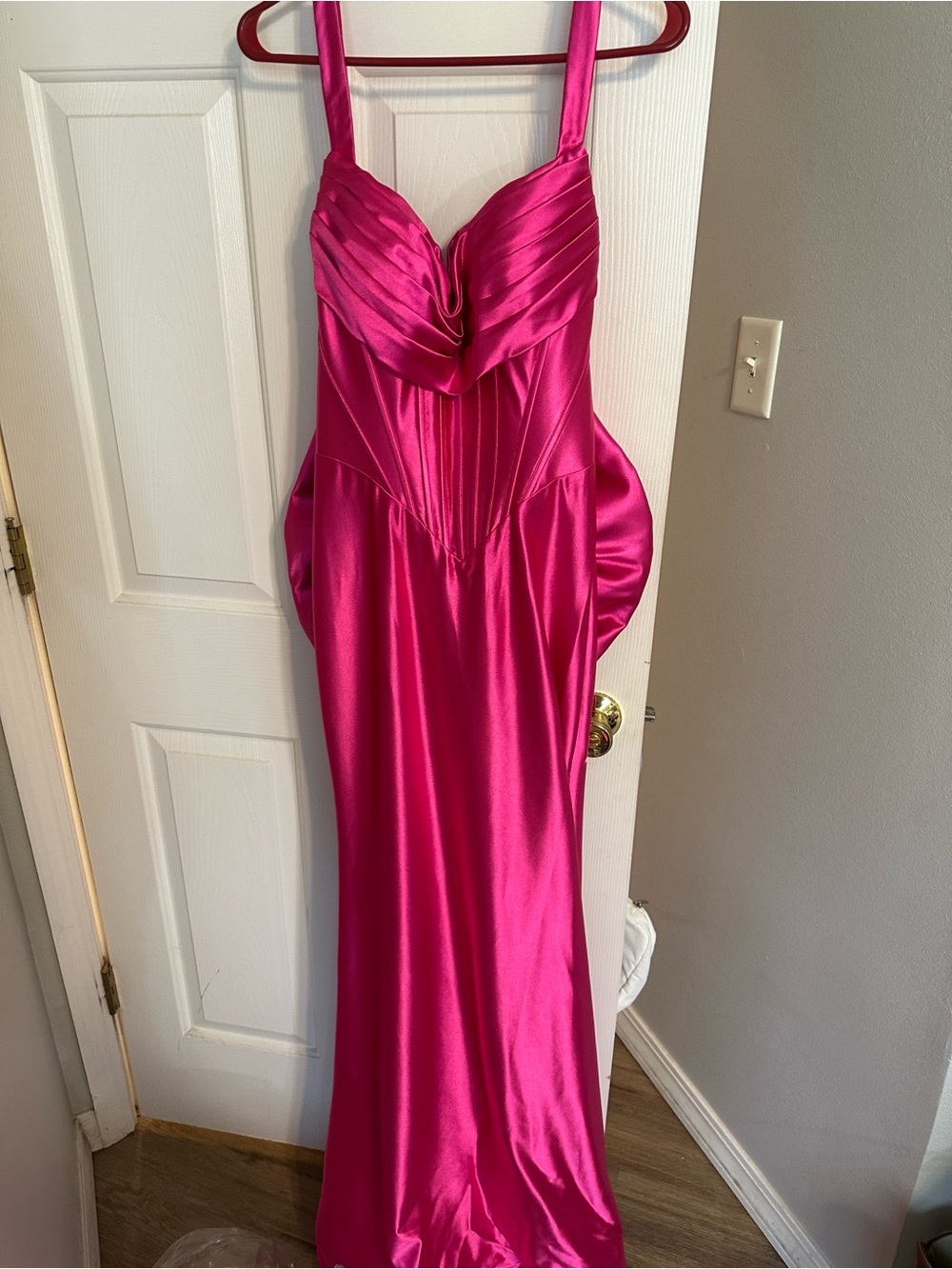 Jovani Hot Pink Satin Prom Gown with Sweetheart Bodice
